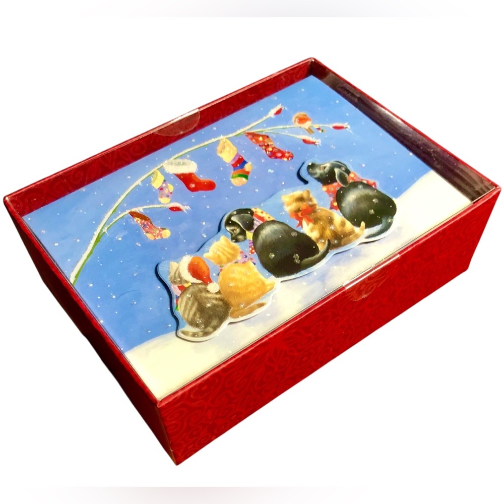 Crown Point Graphics Kittens & Puppies Christmas Boxed 3D Card Set (0617SS) 15ct